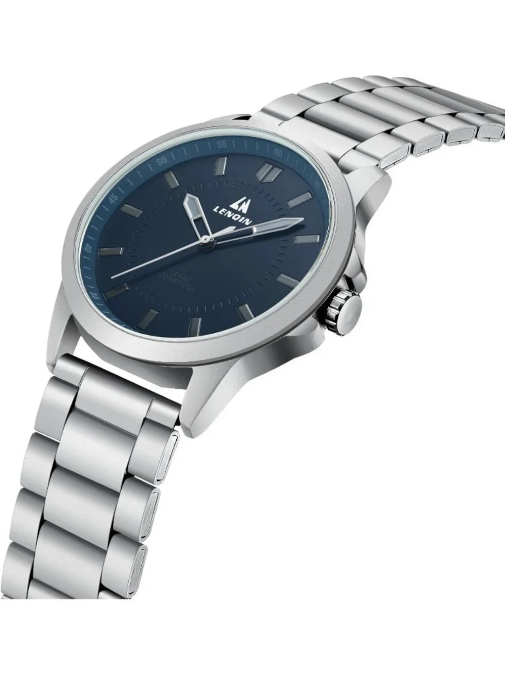 Men's Silver And Blue Classic Waterproof Stainless Analog Quartz Luxury Watch
